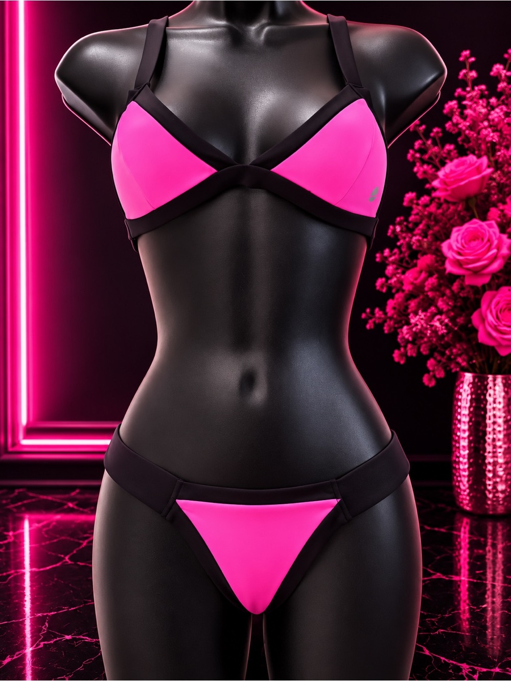 Sole East Hot Pink & Black Two-Piece Bikini